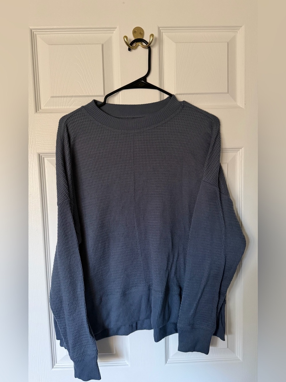 American Eagle Outfitters Women's Slate Blue Crewneck Waffle Sweater